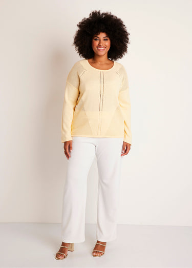 Pull fin ajouré manches longues Vanille