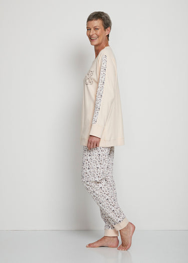 Pyjama manches longues coton interlock Rose imprimé