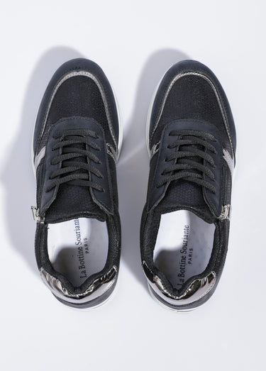 Baskets multimatières à lacets et zip Noir