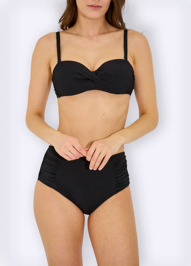 Maillot de bain 2 pièces détails plissés Noir