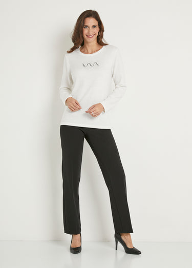 T-shirt chaud uni manches longues clous et rivets Ecru