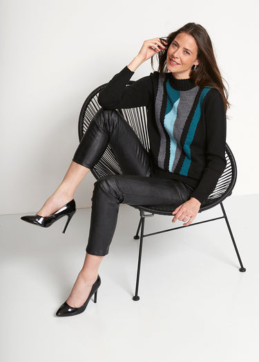 Pull-tunique jacquard col montant Noir/Vert