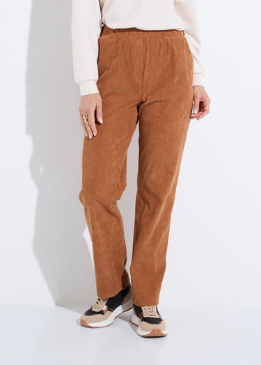 Pantalon velours côtelé taille élastiquée Camel
