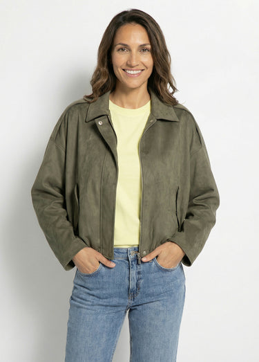 Blouson zippé suédine taille resserrée Kaki