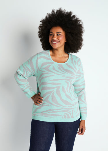 Pull doux jacquard zèbre col rond Onyx gris
