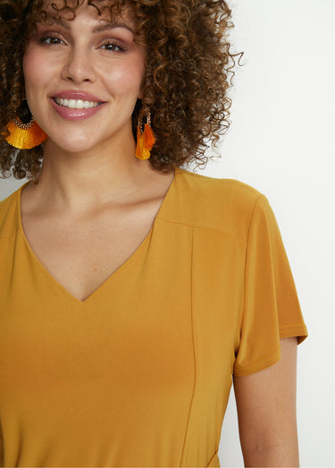 Robe courte ceinturée col V Jaune