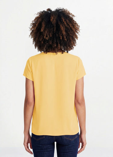Top long manches courtes broderies col rond Vanille