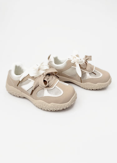 Sneakers multimatières + 2 paires lacets Kaki /taupe
