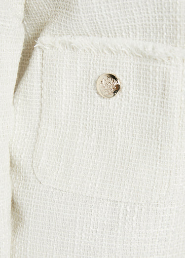 Veste sans col boutonnée courte tissu natté uni Ecru