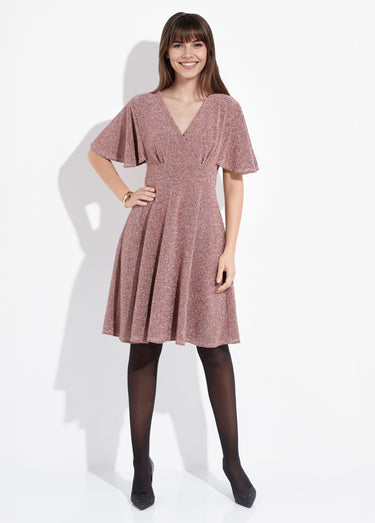 Robe évasée col V maille métallisée Cuivre