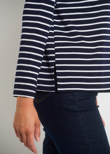 T-shirt rayures avec encolure strass Marine Raye