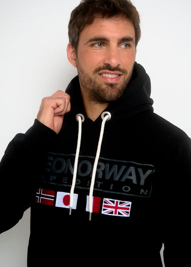 Sweat à capuche drapeaux poche kangourou Noir