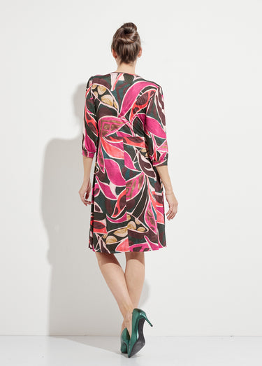 Robe cache-coeur courte évasée manches 3/4 Multicolore