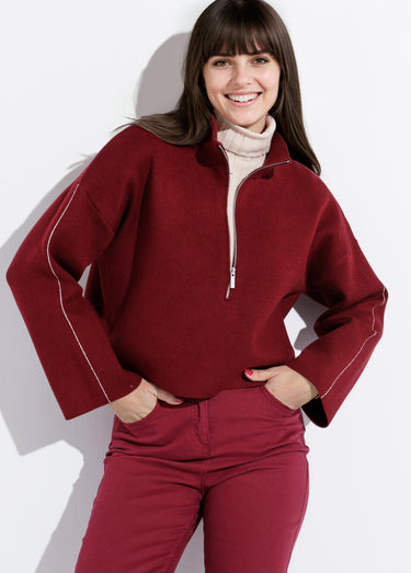 Pull court avec col montant zippé Bordeaux