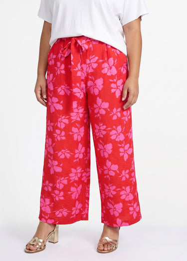 Pantalon large imprimé fleuri contrasté Rouge/Rose