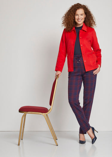 Veste manteau tissu uni ou pied-de-coq Rouge