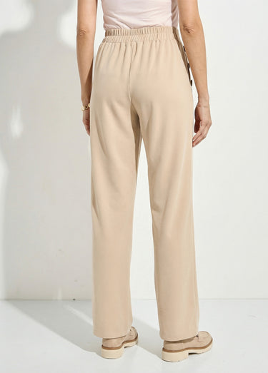 Pantalon large uni taille semi-élastiquée Beige