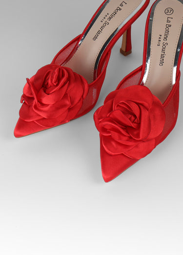 Mules chic fleur tissu Rouge