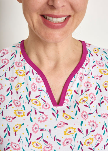 Pyjama col V imprimé manches longues coton Imprime Prune