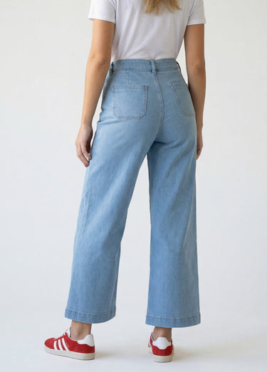 Jean 7/8ème large denim extensible 4 poches Bleached