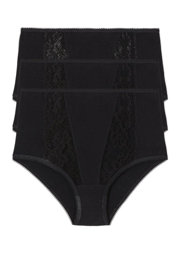 Culotte taille haute dentelle - lot de 3 Noir Lot 3
