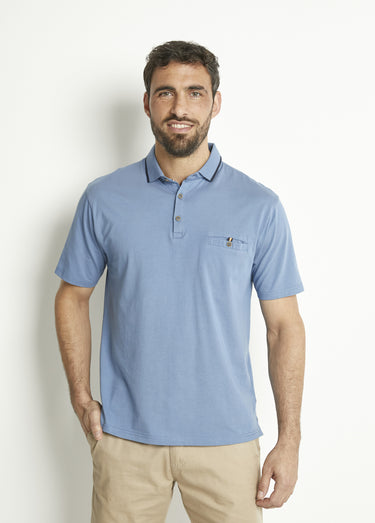 Polo maille jersey uni col bicolore coton Indigo