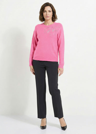 Pull doux col rond avec strass et sequins Rose