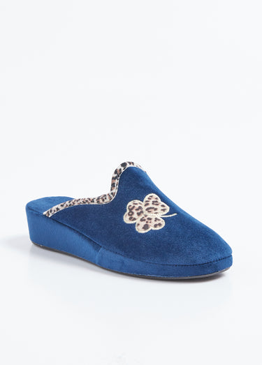 Chaussons mules largeur confort textile velouté Marine