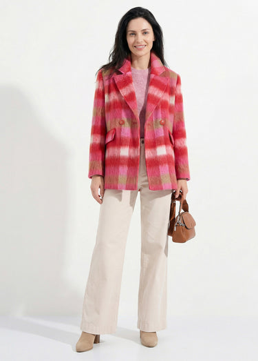 Manteau caban chaud tissu carreaux laine Carreaux Rose