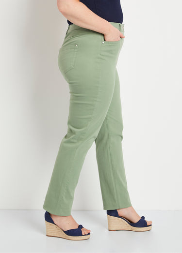 Pantalon droit coton stretch 5 poches Tilleul