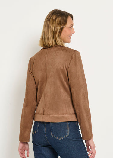 Veste motard zippée courte en suédine Camel