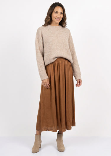 Jupe longue fluide, taille élastiquée Camel