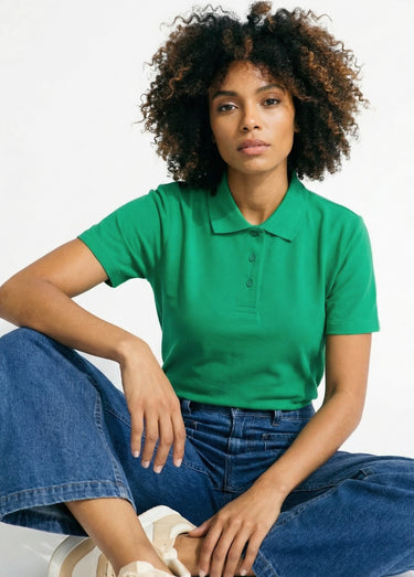 T-shirt maille piquée coton col polo Menthe