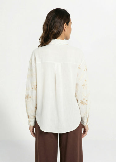 Chemisier avec lin, broderies et festons Ecru/Beige