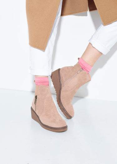 Boots semelle compensée avec zip déco Beige