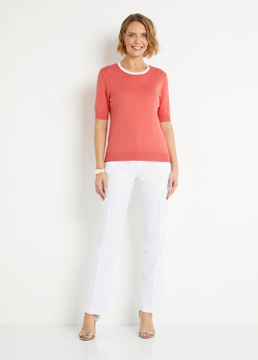 Pull doux manches courtes col rond Coquelicot