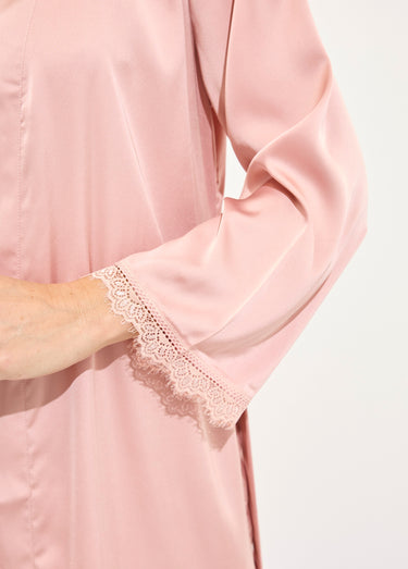 Nuisette satin et dentelle + déshabillé Rose
