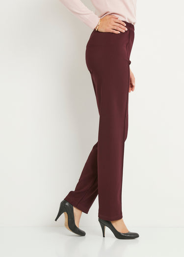 Pantalon droit taille élastiquée maille côtelée Bordeaux