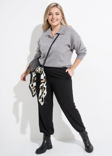 Pull en maille col polo, coupe confort Gris