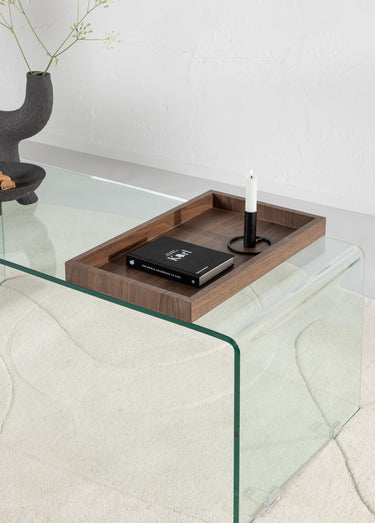 Table basse épurée en verre épais Transparent / Noyer