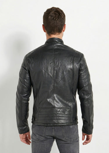 Veste motard simili cuir, col montant Noir