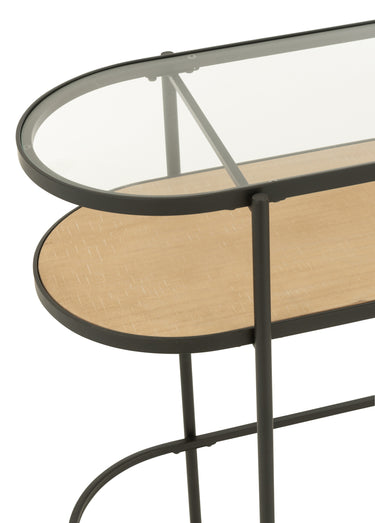 Console ovale chic métal, bois et verre Naturel