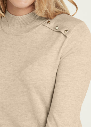 Pull fin col montant jersey uni avec laine mérinos Ficelle