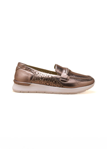 Mocassins métallisés en cuir perforé Bronze