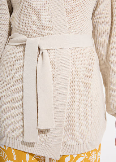 Gilet long uni bord à bord maille perlée Ficelle