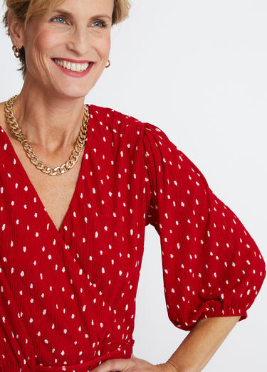 Robe mi longue cache-coeur pois Rouge/Blanc