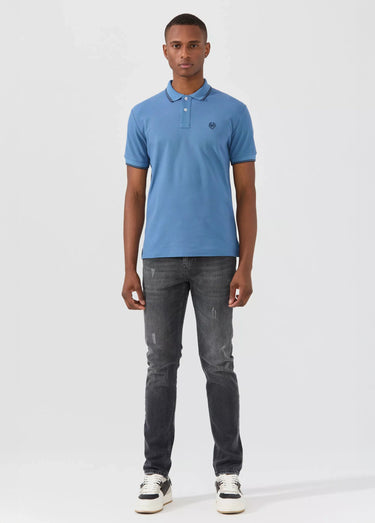 Polo manches courtes détails contrastés Indigo