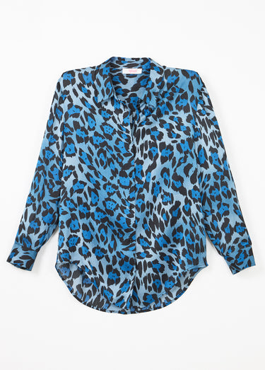 Chemisier boutonné satin manches longues Imprime/Bleu