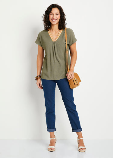 T-shirt long ample uni brodé Vert Tilleul
