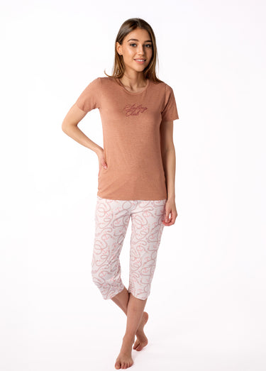 Pyjama 2 pièces corsaire motif marin Orange Clair